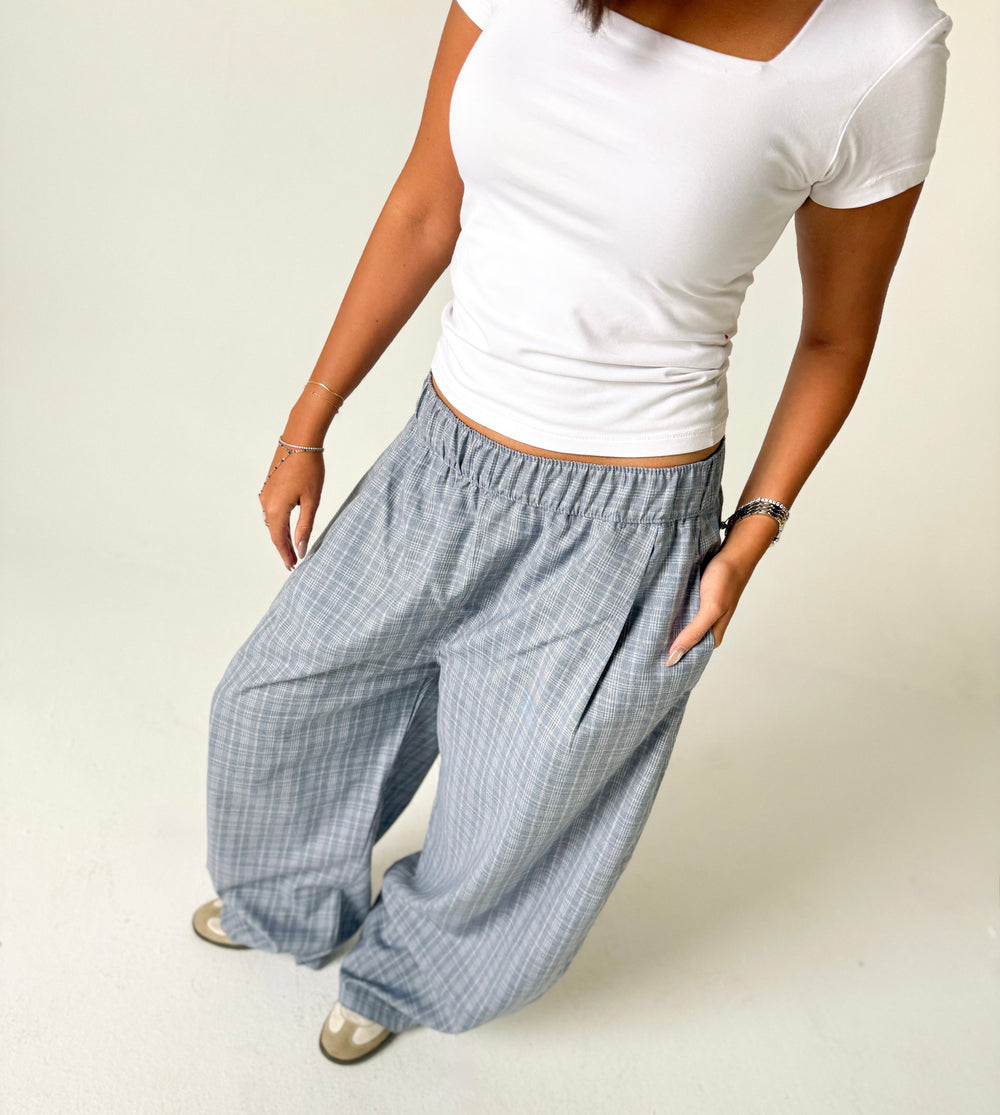 Sky Blue Checked Pants