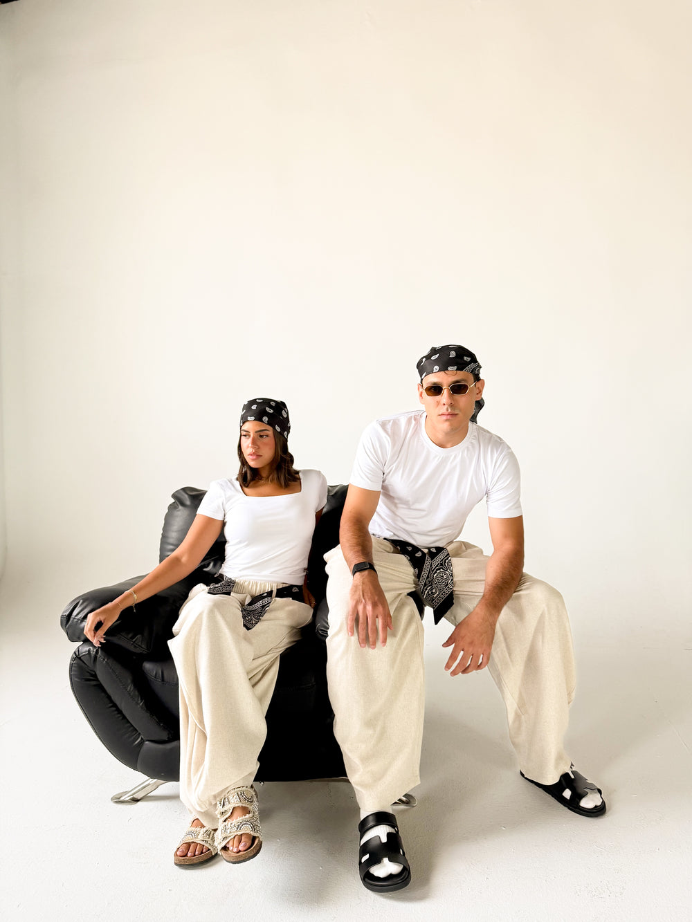 Linen Barrel Black Bandana Pants- THE TRIPLE B