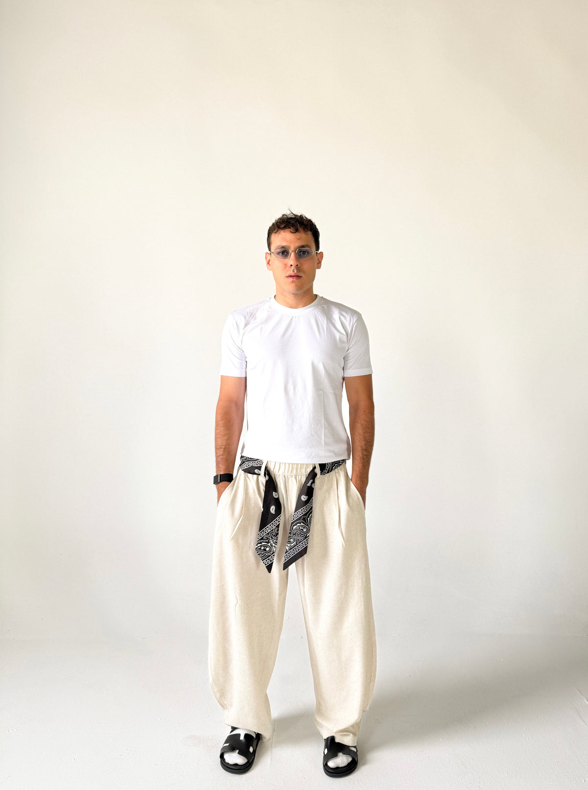 Linen Barrel Black Bandana Pants- THE TRIPLE B