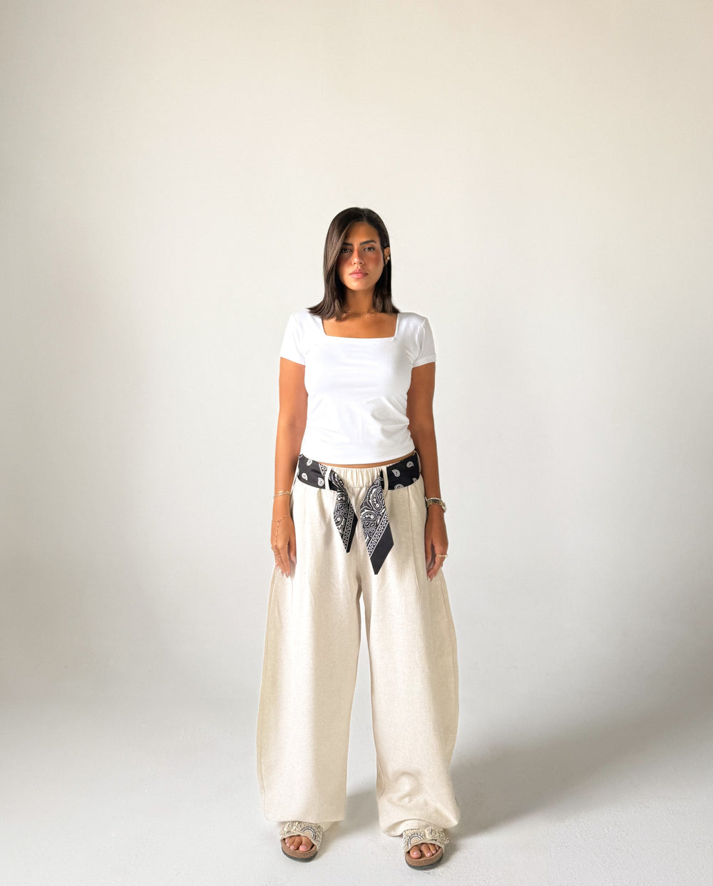 Linen Barrel Black Bandana Pants- THE TRIPLE B