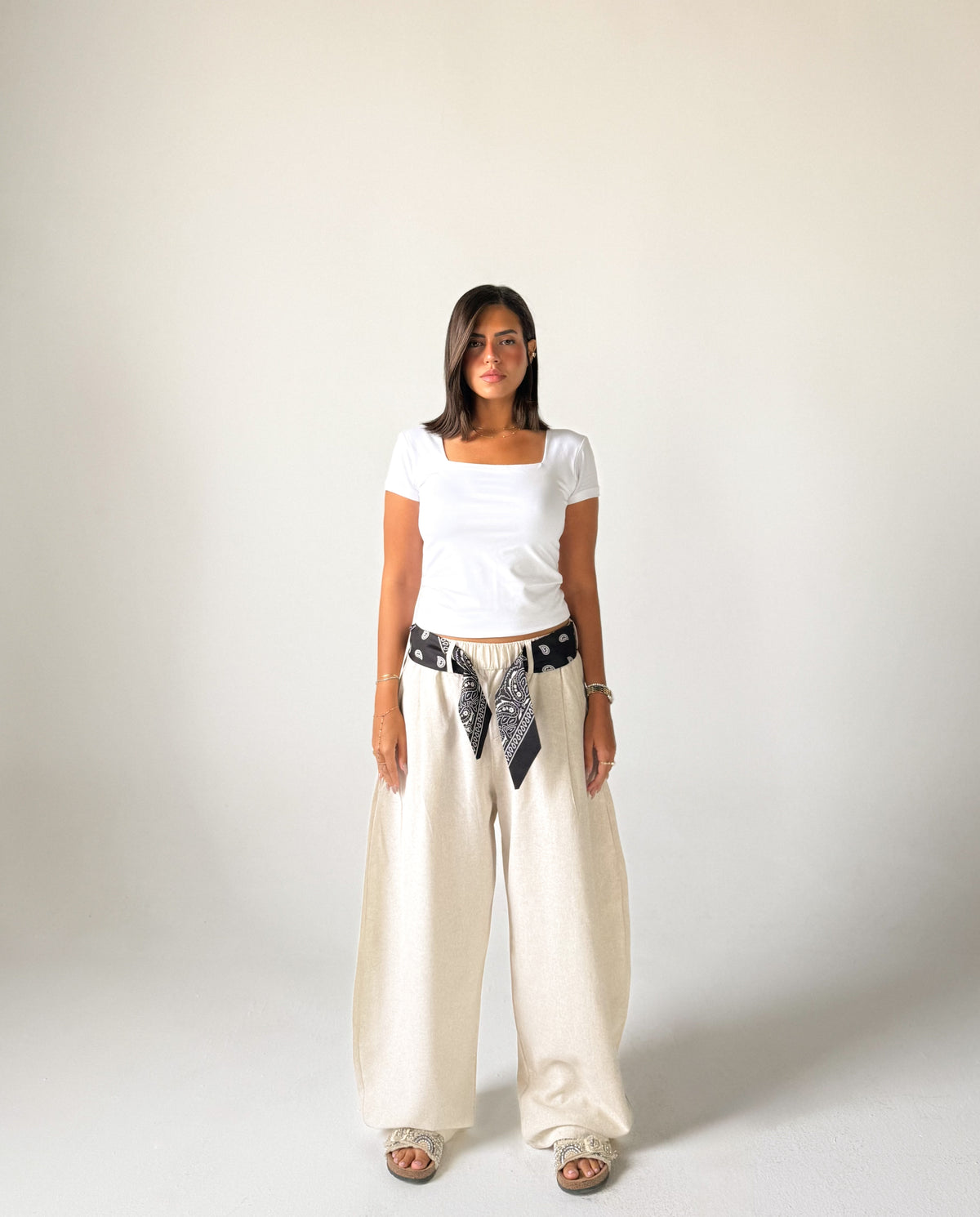 Linen Barrel Black Bandana Pants- THE TRIPLE B